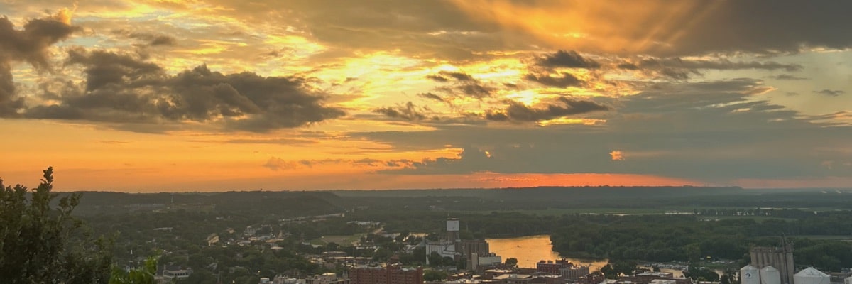 Sunset over Red Wing and Mississippi river.